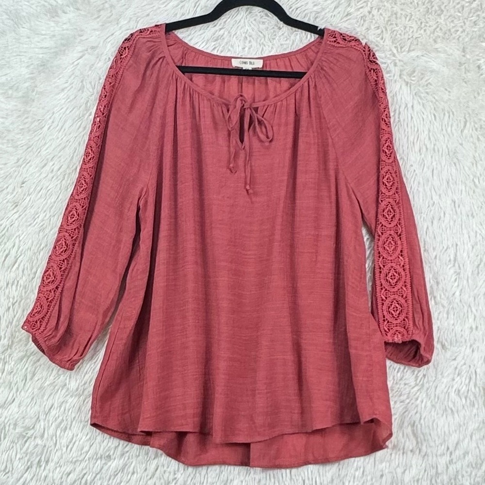 Como Blu Coral Lace Sleeve Boho Blouse L
